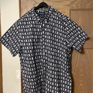 Psycho Bunny Short Sleeve Button Up  Men's XL  all over print Bunny Shirt.